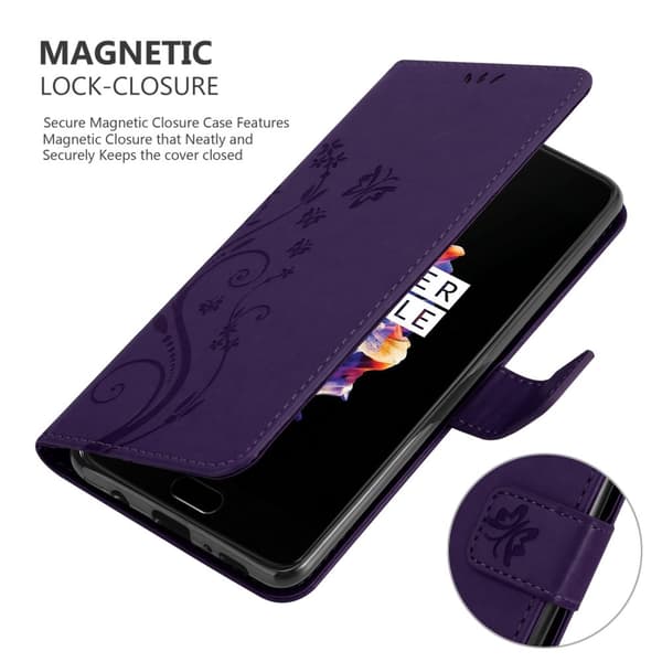 Deksel til OnePlus 5 Lommebokdeksel i blomster design med magnetisk lukking, stativfunksjon og kortplasser