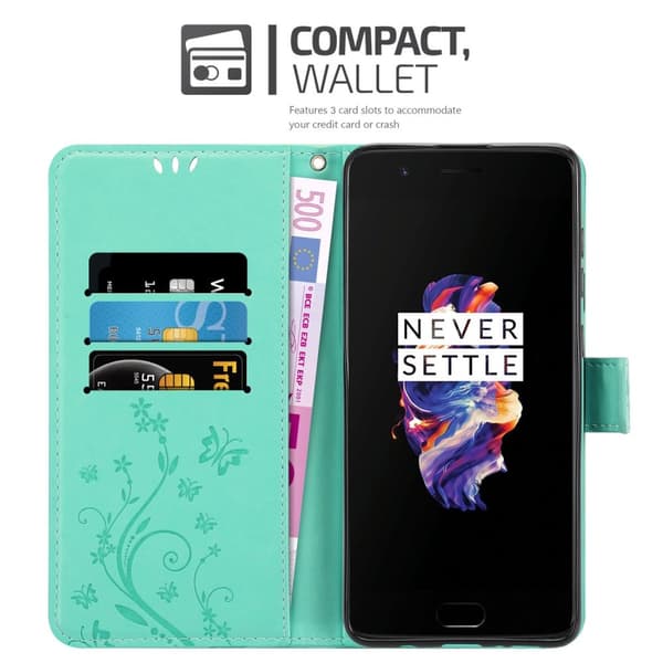Deksel til OnePlus 5 Lommebokdeksel i blomster design med magnetisk lukking, stativfunksjon og kortplasser