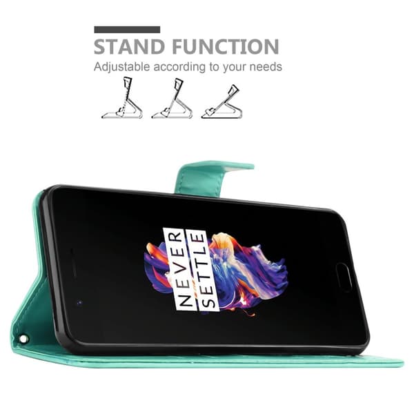 Deksel til OnePlus 5 Lommebokdeksel i blomster design med magnetisk lukking, stativfunksjon og kortplasser