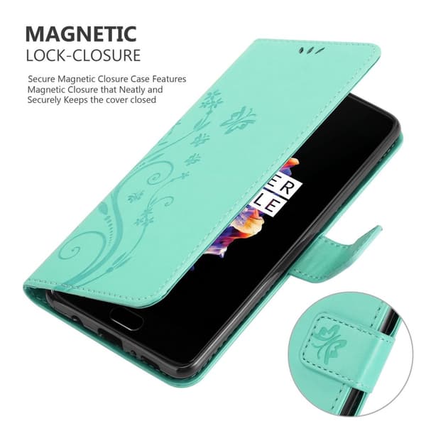 Deksel til OnePlus 5 Lommebokdeksel i blomster design med magnetisk lukking, stativfunksjon og kortplasser