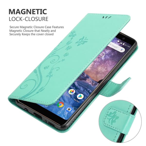 Nokia 7 PLUS Suojakotelo Suojakuori Lompakkokotelo Matkapuhelinkotelo Kukat jossa on magneettisuljenta, jalusta-toiminto ja korttipaikat