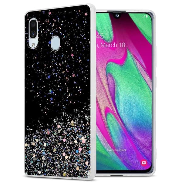 Samsung Galaxy A40 Skal Fodral Case Cover av flexibelt TPU-silikon med glittrande glitter Svart med Glitter