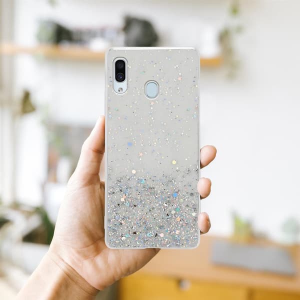 Samsung Galaxy A40 Suojakuori Suojakotelo joustavasta TPU-silikonista jossa on kimaltelevaa glitteriä