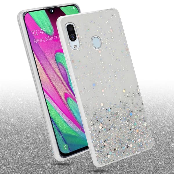 Samsung Galaxy A40 Suojakuori Suojakotelo joustavasta TPU-silikonista jossa on kimaltelevaa glitteriä