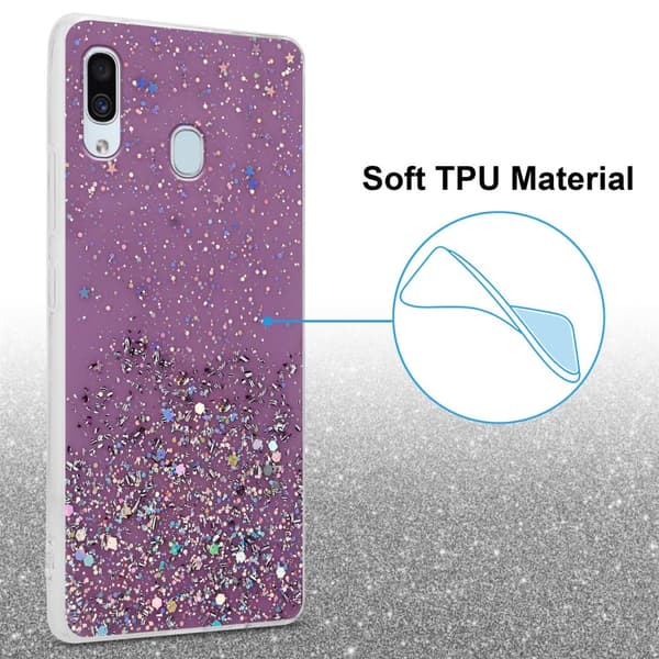 Samsung Galaxy A40 Suojakuori Suojakotelo joustavasta TPU-silikonista jossa on kimaltelevaa glitteriä