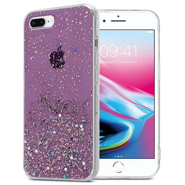 iPhone 7 PLUS / 7S PLUS / 8 PLUS Skal Fodral Case Cover av flexibelt TPU-silikon med glittrande glitter Lila med Glitter