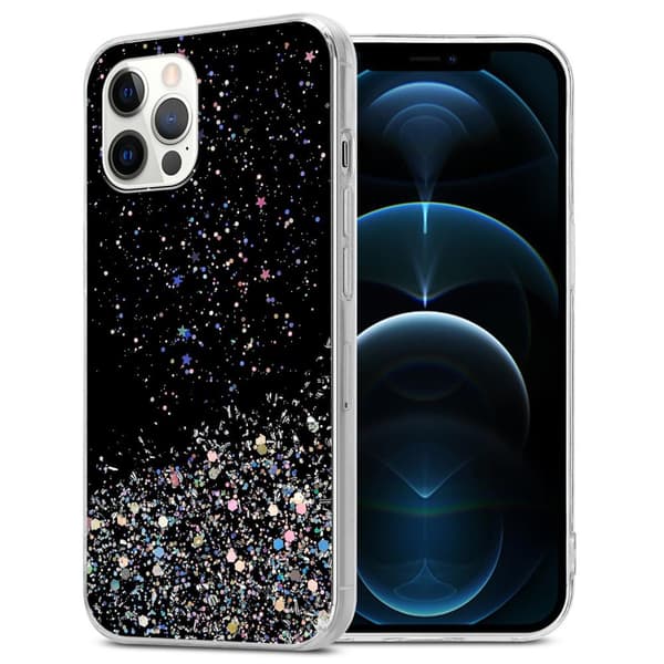 Deksel til iPhone 12 PRO MAX med glitrende glitter Svart med glitter