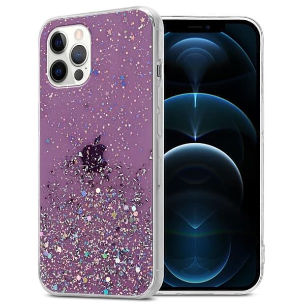 iPhone 12 / 12 PRO Cover Etui Case () Lilla med glitter