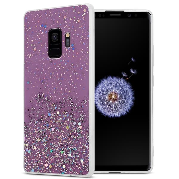 Samsung Galaxy S9 Cover Etui Case () Lilla med glitter