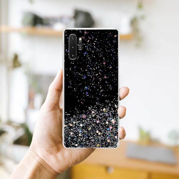 Samsung Galaxy NOTE 10 PLUS Suojakuori Suojakotelo joustavasta TPU-silikonista jossa on kimaltelevaa glitteriä