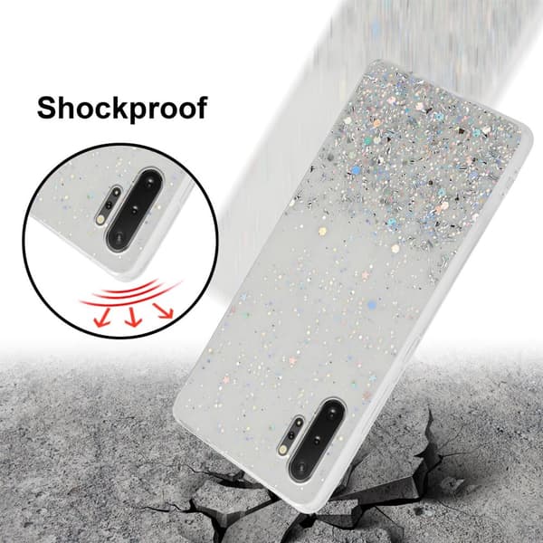 Samsung Galaxy NOTE 10 PLUS Suojakuori Suojakotelo joustavasta TPU-silikonista jossa on kimaltelevaa glitteriä