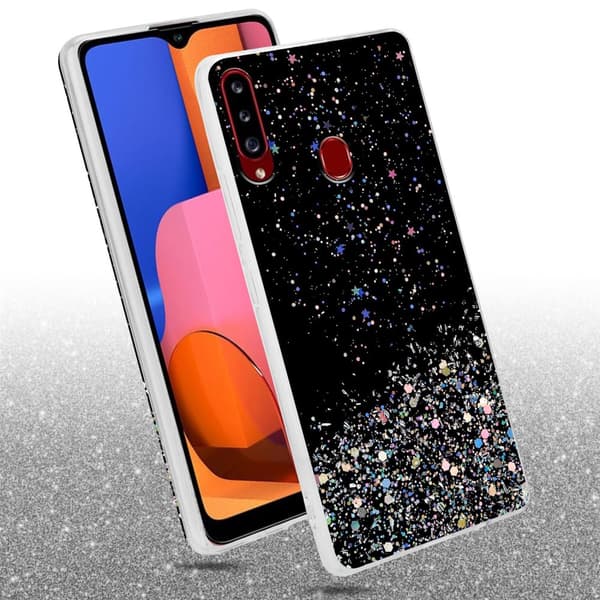 Samsung Galaxy A20s Suojakuori Suojakotelo joustavasta TPU-silikonista jossa on kimaltelevaa glitteriä