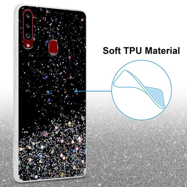 Samsung Galaxy A20s Suojakuori Suojakotelo joustavasta TPU-silikonista jossa on kimaltelevaa glitteriä