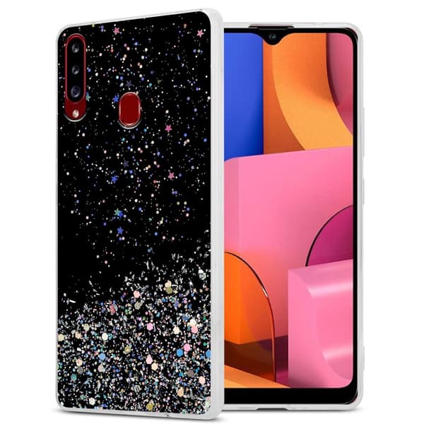 Samsung Galaxy A20s Skal Fodral Case Cover av flexibelt TPU-silikon med glittrande glitter