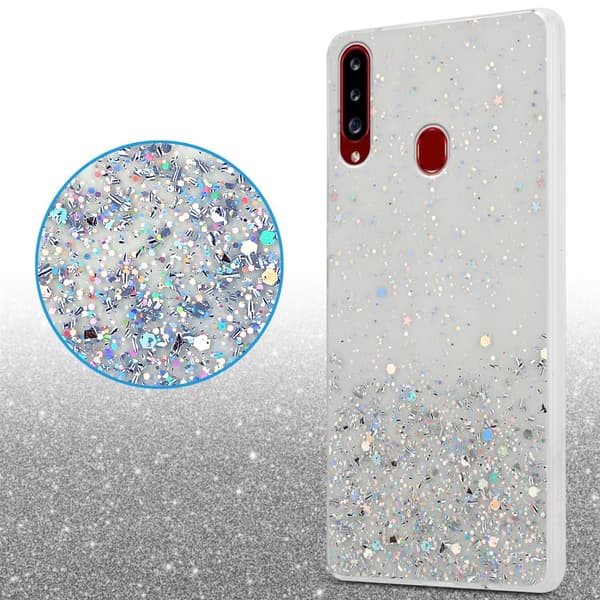 Samsung Galaxy A20s Suojakuori Suojakotelo joustavasta TPU-silikonista jossa on kimaltelevaa glitteriä