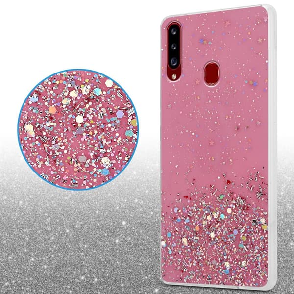 Samsung Galaxy A20s Suojakuori Suojakotelo joustavasta TPU-silikonista jossa on kimaltelevaa glitteriä