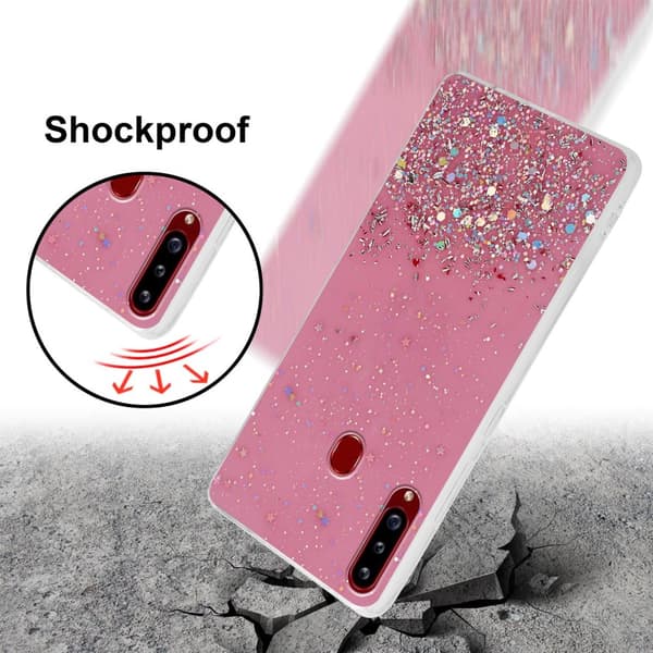 Samsung Galaxy A20s Suojakuori Suojakotelo joustavasta TPU-silikonista jossa on kimaltelevaa glitteriä