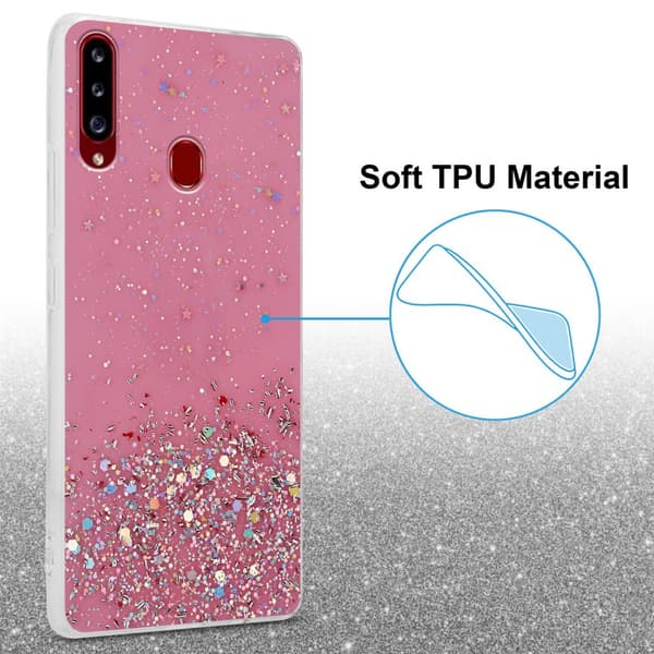 Samsung Galaxy A20s Skal Fodral Case Cover av flexibelt TPU-silikon med glittrande glitter