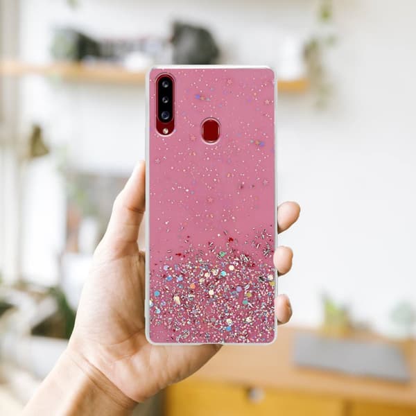 Samsung Galaxy A20s Skal Fodral Case Cover av flexibelt TPU-silikon med glittrande glitter