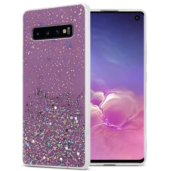 Samsung Galaxy S10 PLUS Skal Fodral Case Cover av flexibelt TPU-silikon med glittrande glitter Lila med Glitter