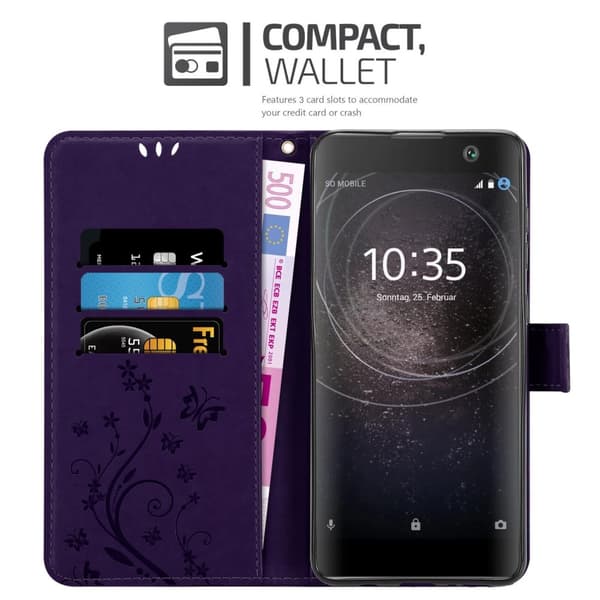 Sony Xperia XA2 Suojakotelo Suojakuori Lompakkokotelo Matkapuhelinkotelo Kukat jossa on magneettisuljenta, jalusta-toiminto ja korttipaikat