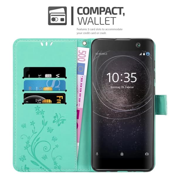 Sony Xperia XA2 Suojakotelo Suojakuori Lompakkokotelo Matkapuhelinkotelo Kukat jossa on magneettisuljenta, jalusta-toiminto ja korttipaikat