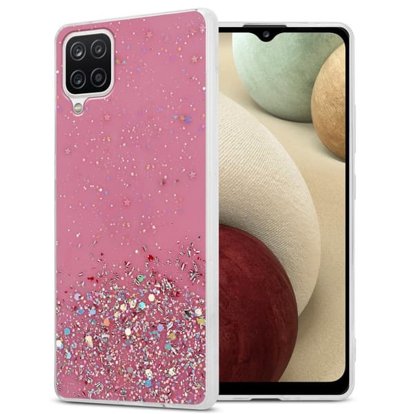 Samsung Galaxy A12 / M12 Cover Etui Case () Rose med glitter