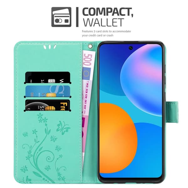 Huawei P SMART 2021 Suojakotelo Suojakuori Lompakkokotelo Matkapuhelinkotelo Kukat jossa on magneettisuljenta, jalusta-toiminto ja korttipaikat