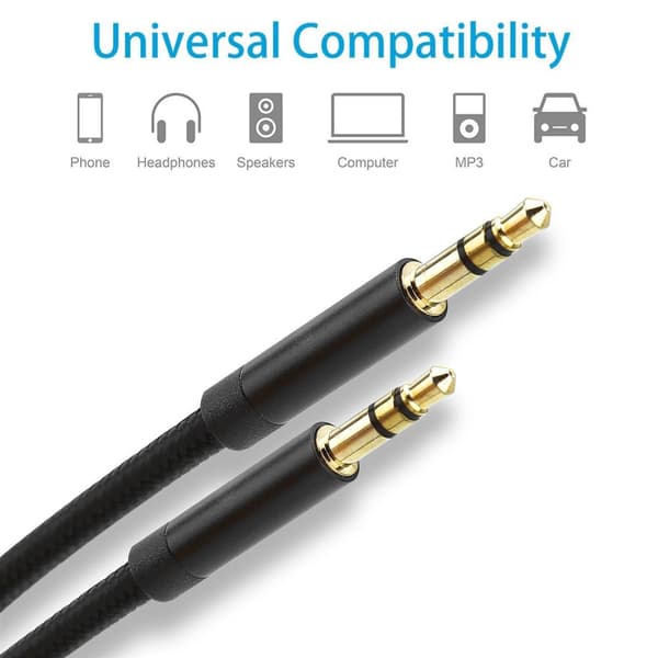 Aux-kabel 3.5 mm ljudkabel 1m - Stereojackkabel för populära enheter med 3.5 mm aux-kontakt