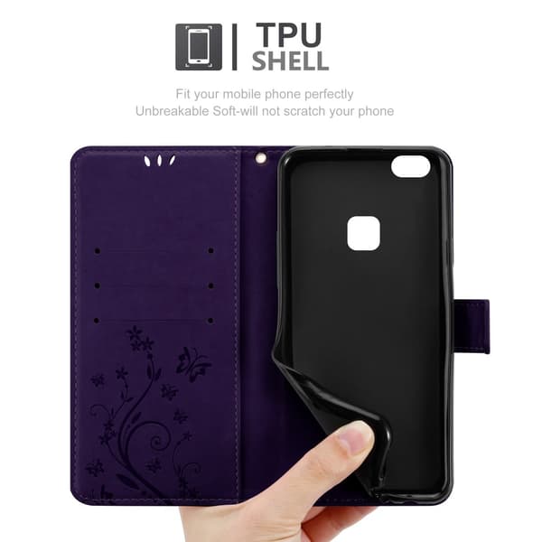 Huawei P10 LITE Skal Fodral i blomdesign Mobilskydd Case Cover med magnetisk stängning, ståfunktion och kortplatser