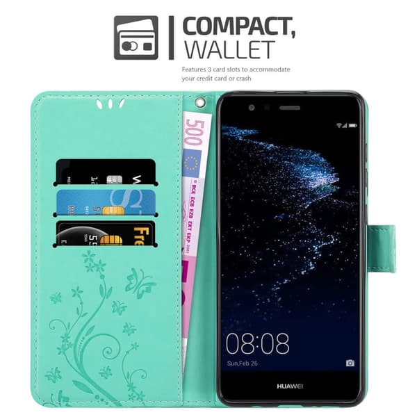 Huawei P10 LITE Skal Fodral i blomdesign Mobilskydd Case Cover med magnetisk stängning, ståfunktion och kortplatser