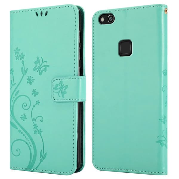 Huawei P10 LITE Skal Fodral i blomdesign Mobilskydd Case Cover med magnetisk stängning, ståfunktion och kortplatser
