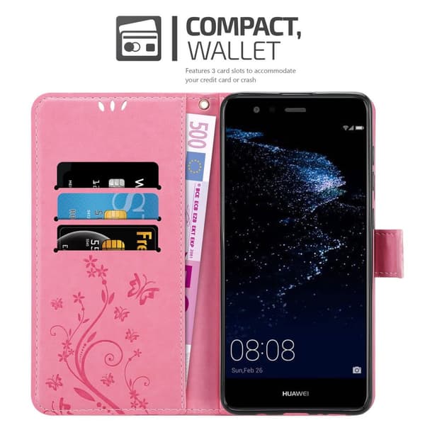 Huawei P10 LITE Skal Fodral i blomdesign Mobilskydd Case Cover med magnetisk stängning, ståfunktion och kortplatser