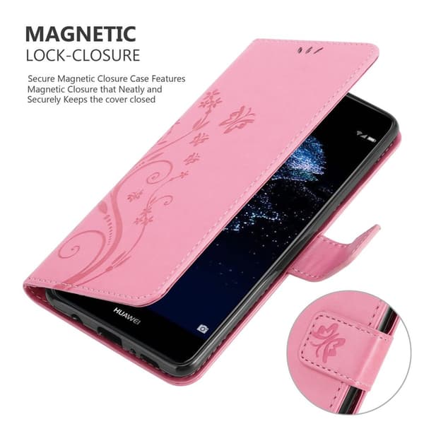 Huawei P10 LITE Skal Fodral i blomdesign Mobilskydd Case Cover med magnetisk stängning, ståfunktion och kortplatser