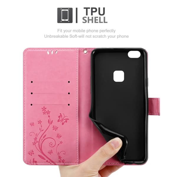 Huawei P10 LITE Skal Fodral i blomdesign Mobilskydd Case Cover med magnetisk stängning, ståfunktion och kortplatser