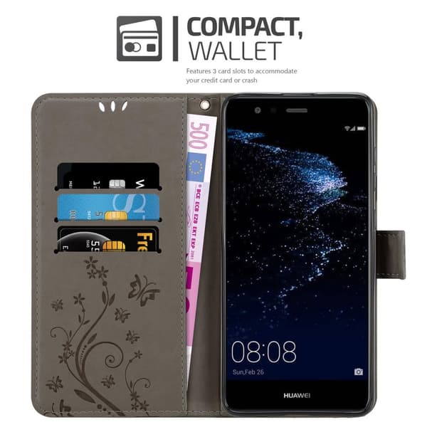 Huawei P10 LITE Skal Fodral i blomdesign Mobilskydd Case Cover med magnetisk stängning, ståfunktion och kortplatser