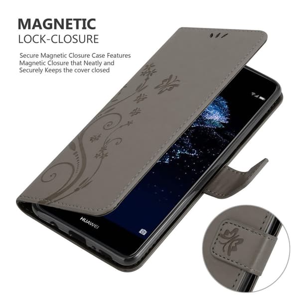 Huawei P10 LITE Skal Fodral i blomdesign Mobilskydd Case Cover med magnetisk stängning, ståfunktion och kortplatser