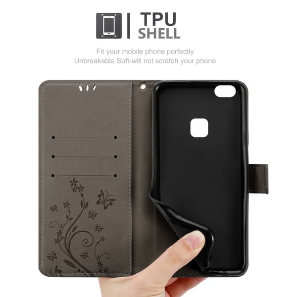 Huawei P10 LITE Skal Fodral i blomdesign Mobilskydd Case Cover med magnetisk stängning, ståfunktion och kortplatser