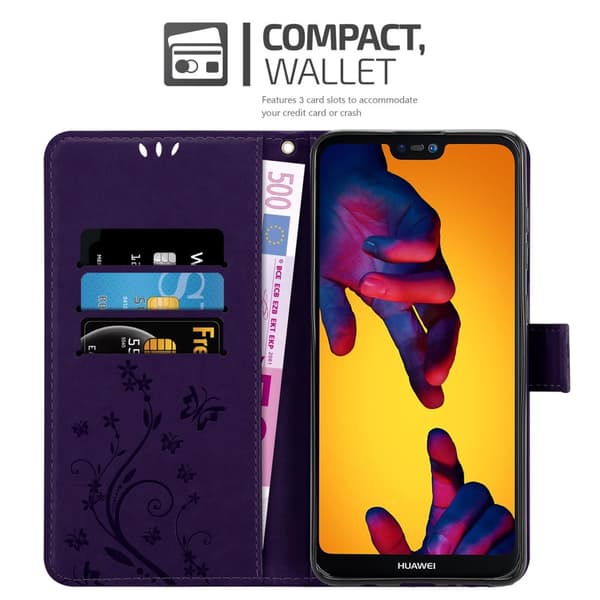 Huawei P20 LITE 2018 / NOVA 3E Suojakotelo Suojakuori Lompakkokotelo Matkapuhelinkotelo Kukat jossa on magneettisuljenta, jalusta-toiminto ja