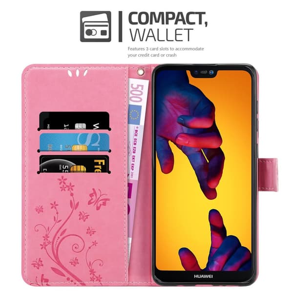 Huawei P20 LITE 2018 / NOVA 3E Suojakotelo Suojakuori Lompakkokotelo Matkapuhelinkotelo Kukat jossa on magneettisuljenta, jalusta-toiminto ja