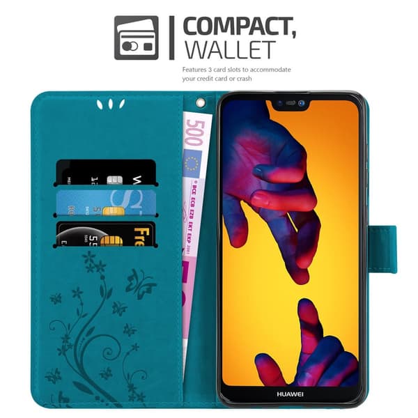Deksel til Huawei P20 LITE 2018 / NOVA 3E Lommebokdeksel i blomster design med magnetisk lukking, stativfunksjon og kortplasser