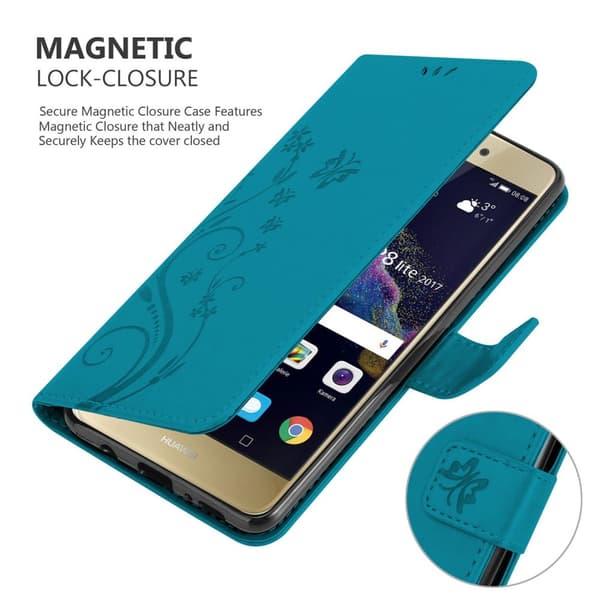 Deksel til Huawei P8 LITE 2017 / P9 LITE 2017 Lommebokdeksel i blomster design med magnetisk lukking, stativfunksjon og kortplasser