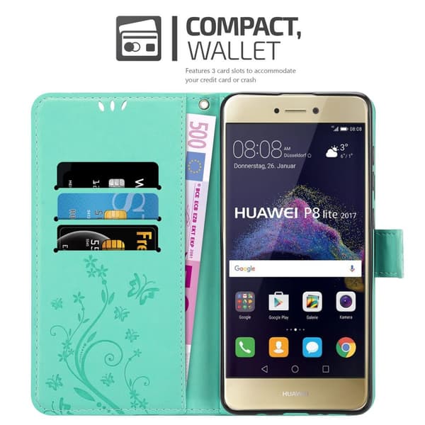 Huawei P8 LITE 2017 / P9 LITE 2017 Suojakotelo Suojakuori Lompakkokotelo Matkapuhelinkotelo Kukat jossa on magneettisuljenta, jalusta-toiminto ja