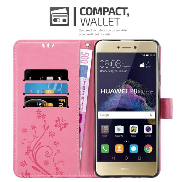 Deksel til Huawei P8 LITE 2017 / P9 LITE 2017 Lommebokdeksel i blomster design med magnetisk lukking, stativfunksjon og kortplasser