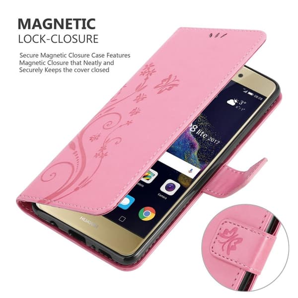 Deksel til Huawei P8 LITE 2017 / P9 LITE 2017 Lommebokdeksel i blomster design med magnetisk lukking, stativfunksjon og kortplasser