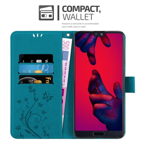 Huawei P20 PRO / P20 PLUS Suojakotelo Suojakuori Lompakkokotelo Matkapuhelinkotelo Kukat jossa on magneettisuljenta, jalusta-toiminto ja korttipaikat