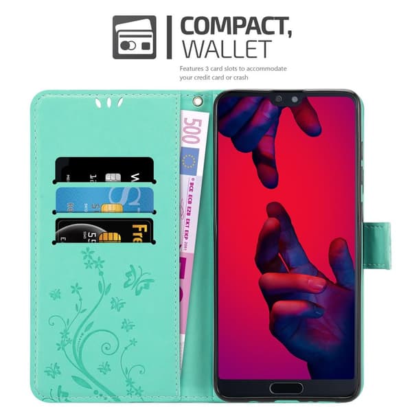 Huawei P20 PRO / P20 PLUS Suojakotelo Suojakuori Lompakkokotelo Matkapuhelinkotelo Kukat jossa on magneettisuljenta, jalusta-toiminto ja korttipaikat