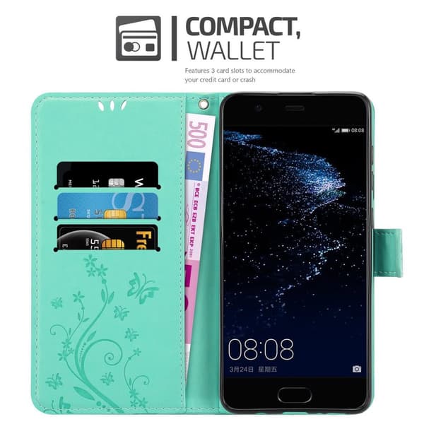 Huawei P10 Suojakotelo Suojakuori Lompakkokotelo Matkapuhelinkotelo Kukat jossa on magneettisuljenta, jalusta-toiminto ja korttipaikat