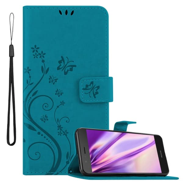 Huawei P9 LITE 2016 / G9 LITE Suojakotelo Suojakuori Lompakkokotelo Matkapuhelinkotelo Kukat jossa on magneettisuljenta, jalusta-toiminto ja FLOWER SININEN