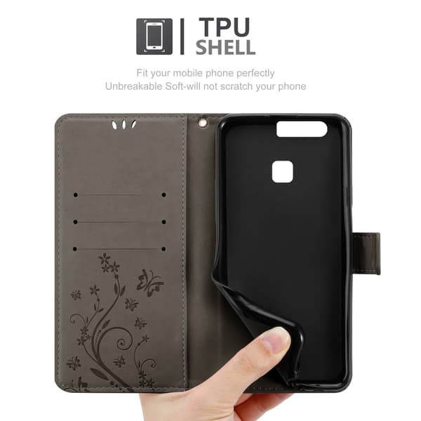 Deksel til Huawei P9 Lommebokdeksel i blomster design med magnetisk lukking, stativfunksjon og kortplasser